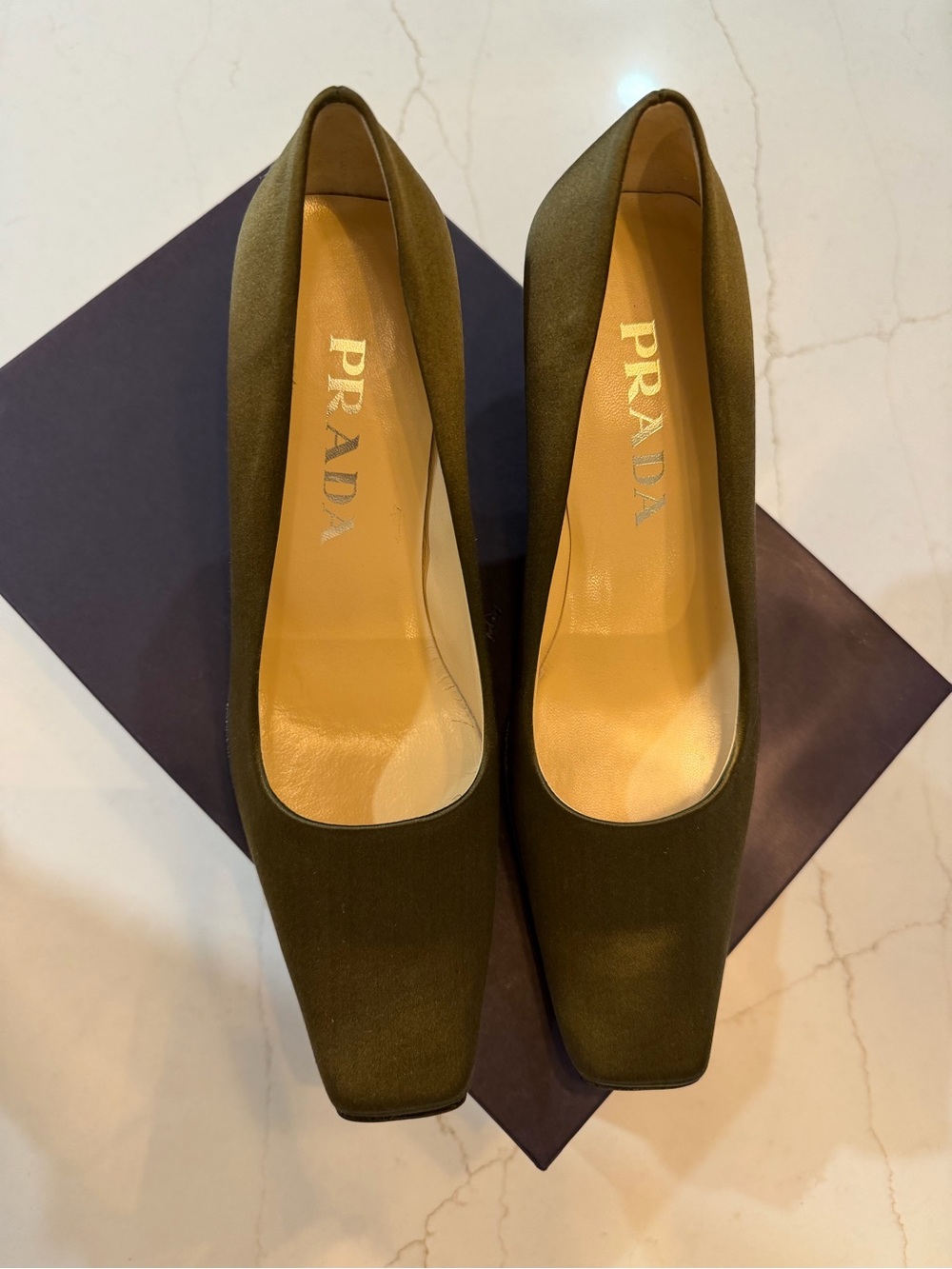 Vintage Prada "Tundra Raso" Satin Square Toe Heels - New With Original Box - Picture 3 of 9